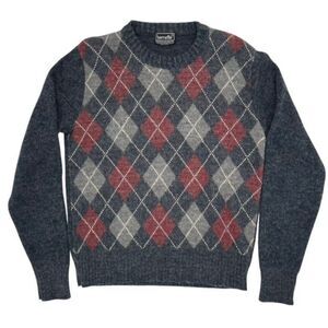 BERNETTE GREY AND BURGUNDY ARGYLE CREWNECK SWEATER (Womens: XL)